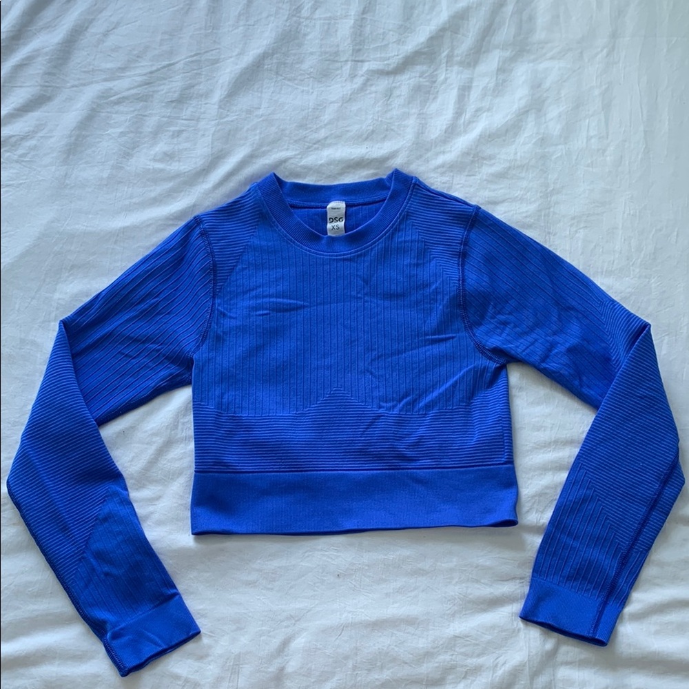 Blue Cropped Long Sleeve Top